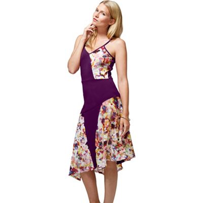 Purple spaghetti strap floral dress in clever fabric